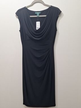 Lauren Ralph Lauren Black Cowl-Neck Midi Dress Size 6